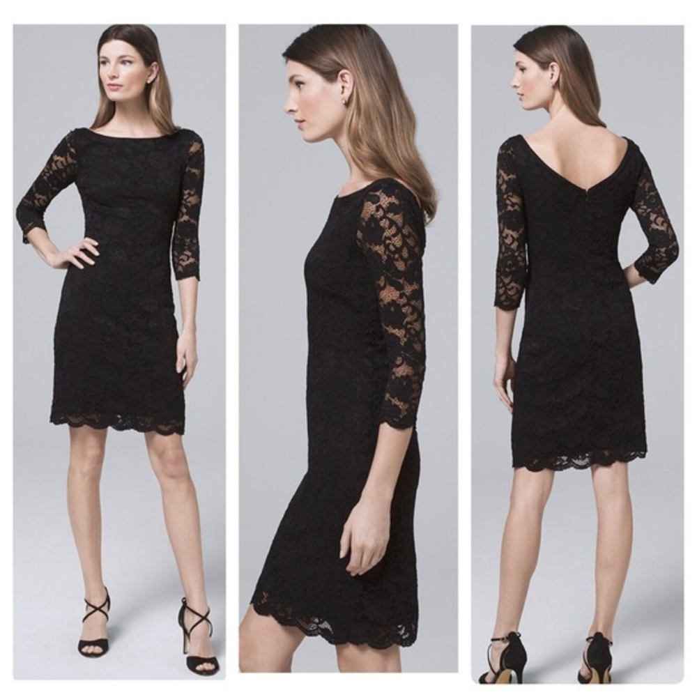 White House Black Market Black Lace 3/4 Sleeve Sheath Dress XXS DD2